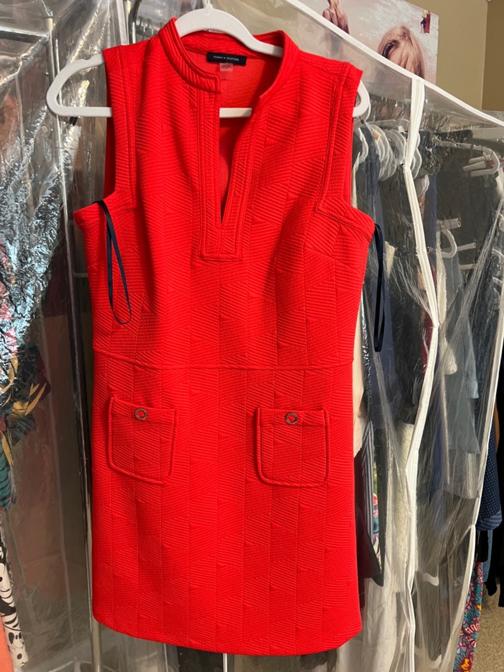 Tommy HilfigerCoral Sleeveless Textured Shift Dress with Pocket Details